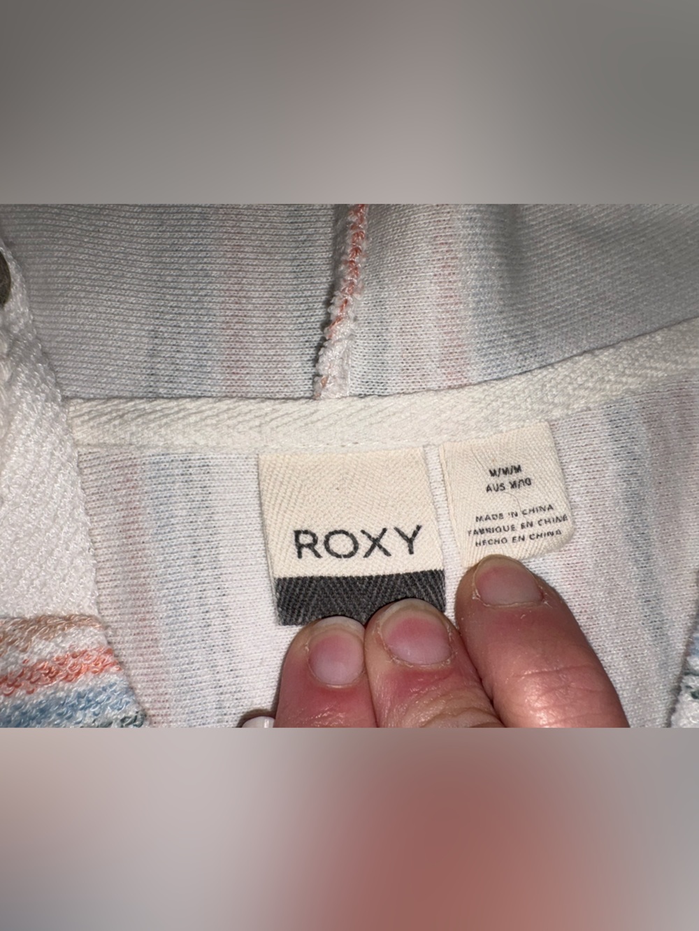 Roxy Cream Hooded Pullover with Coral and Teal Stripes - Picture 4 of 6